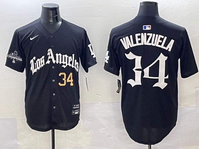 Men Los Angeles Dodgers #34 Valenzuela Black Five generations Joint Name 2025 Nike MLB Jersey style 35->los angeles dodgers->MLB Jersey